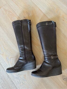 UGG Women's Dark Brown Leather Wedge Knee Boots